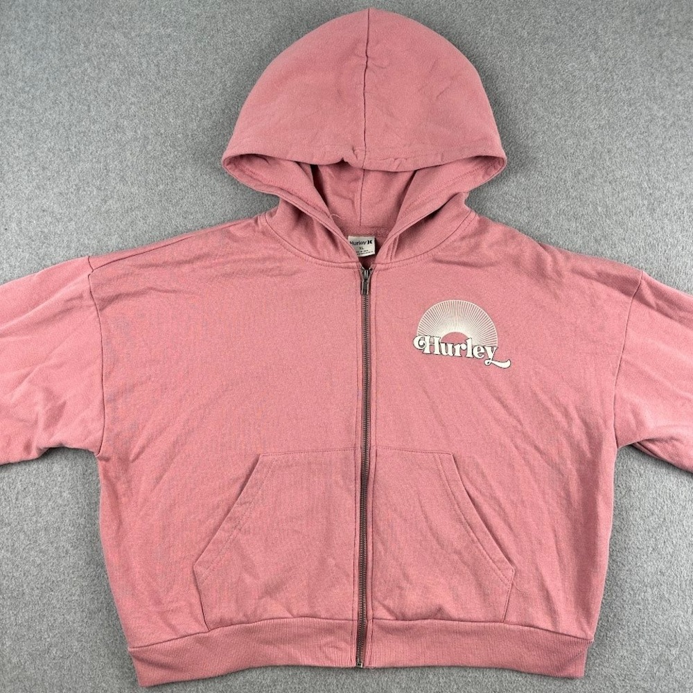 Hurley Hoodie Women XL Pink Full Zip Graphic HUR007F4 Fleece Long Sleeve